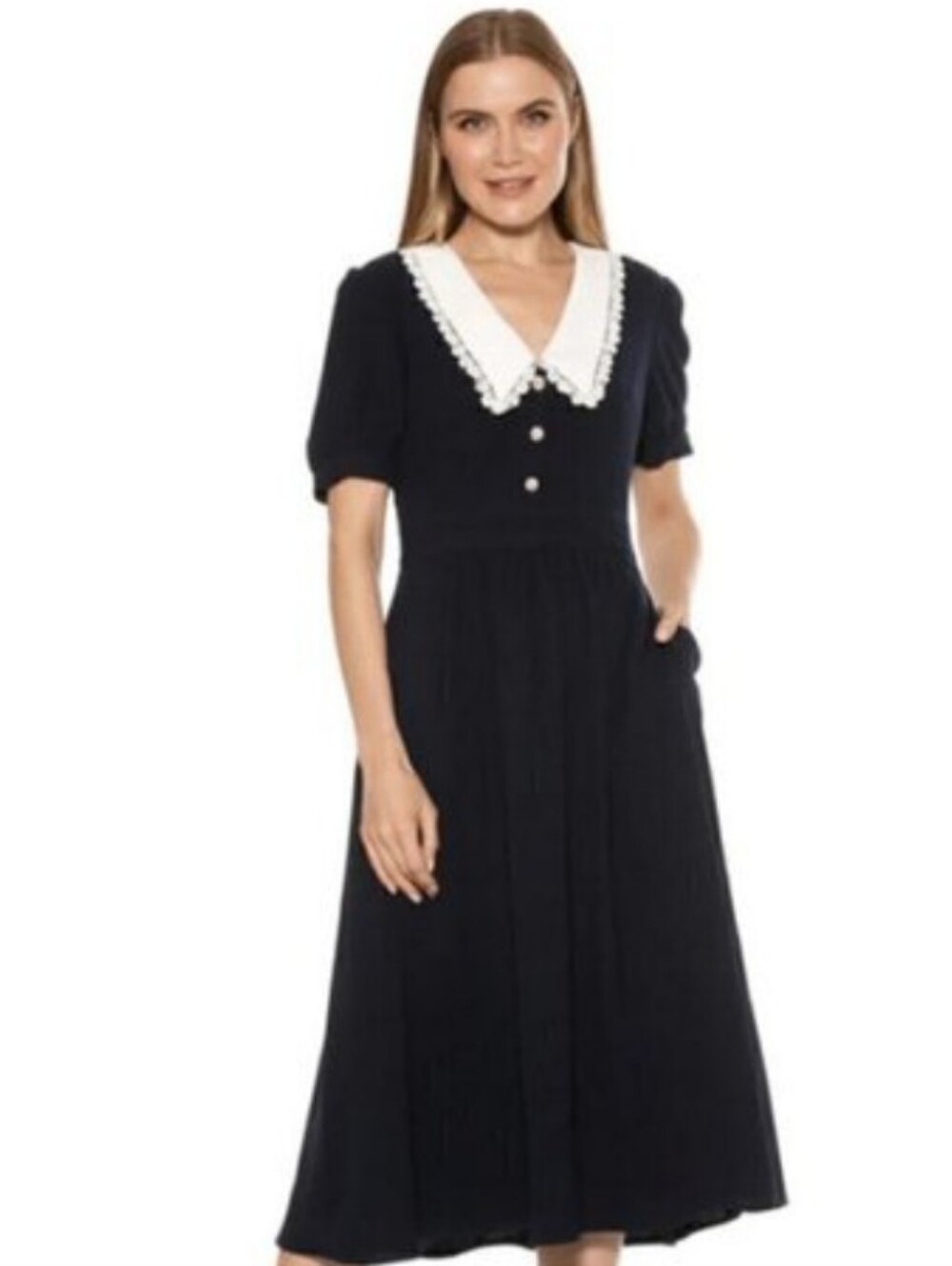 Alexia Admor Black Midi Dress with White Lace Collar